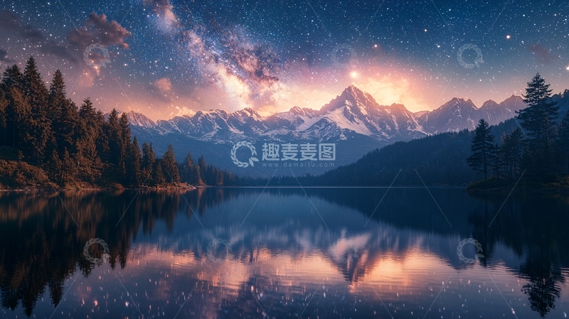 高清大图下载【趣麦麦图】星空下的雪山湖泊46