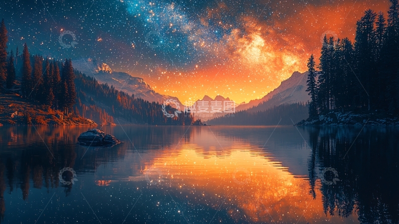 高清大图下载【趣麦麦图】星空倒影湖泊