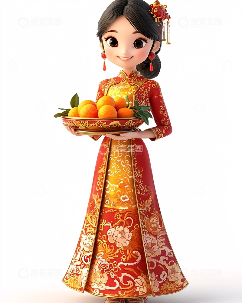 高清大图下载【趣麦麦图】穿着旗袍的卡通女孩