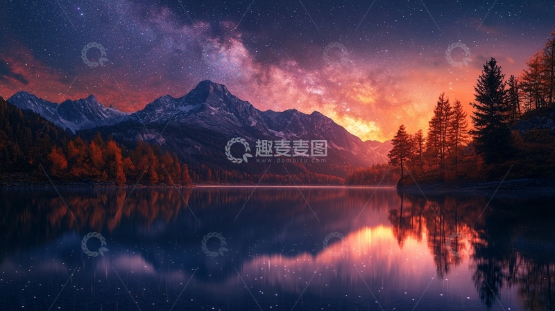 高清大图下载【趣麦麦图】唯美山湖日落