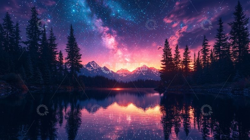 高清大图下载【趣麦麦图】梦幻星空湖泊