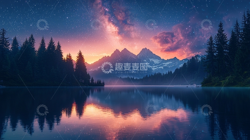 高清大图下载【趣麦麦图】星空下的湖泊山脉