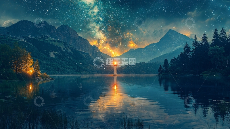 高清大图下载【趣麦麦图】星空湖泊山脉倒影