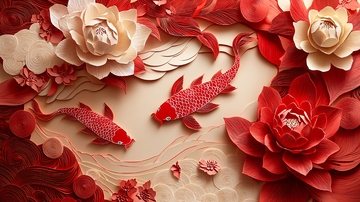 红鲤鱼花朵纸艺