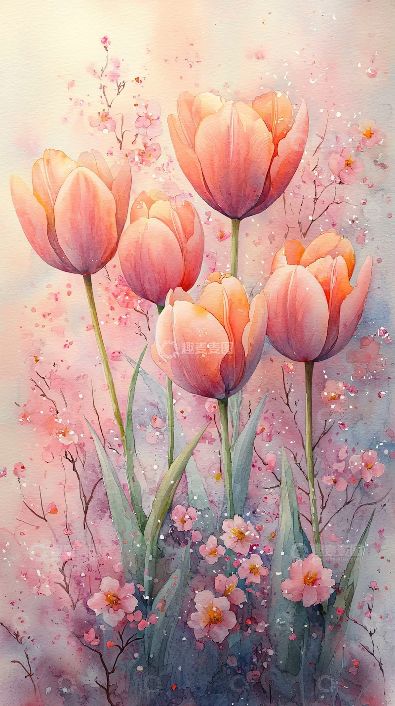 高清大图下载【趣麦麦图】水彩郁金香
