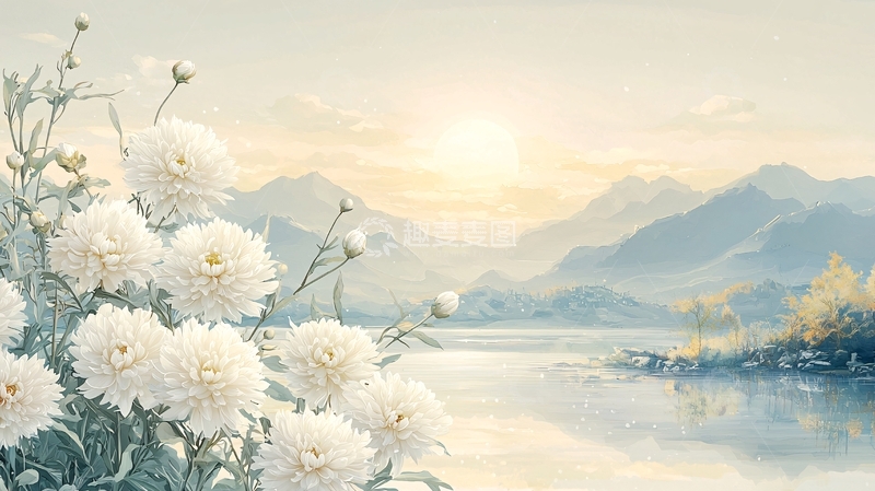 高清大图下载【趣麦麦图】清晨山湖白花