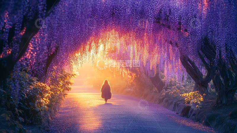 高清大图下载【趣麦麦图】紫藤花隧道