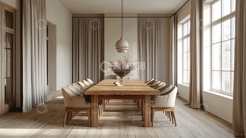 高清大图下载【趣麦麦图】极简风长餐桌餐厅
