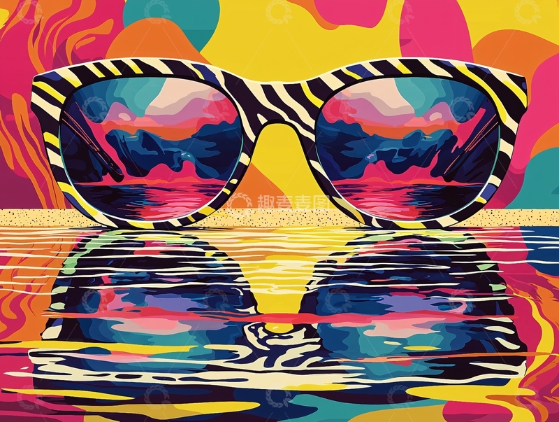 高清大图下载【趣麦麦图】斑马纹墨镜海滩风景