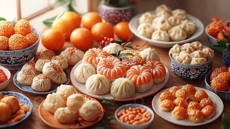 高清大图下载【趣麦麦图】新年团圆饭桌美食