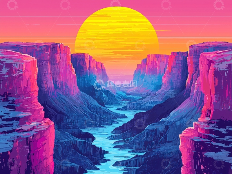 高清大图下载【趣麦麦图】峡谷日落