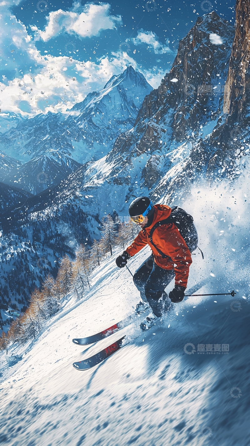 高清大图下载【趣麦麦图】雪山滑雪运动员