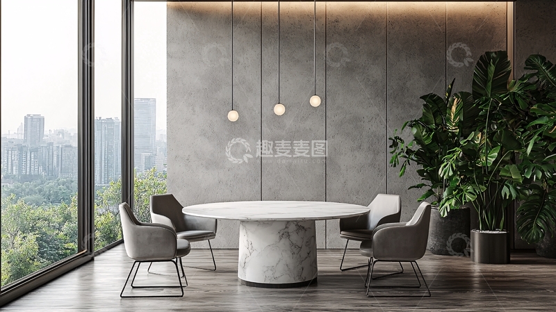 高清大图下载【趣麦麦图】现代简约圆形大理石餐桌