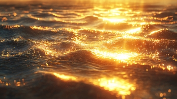 金色阳光下的波浪