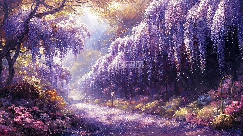 高清大图下载【趣麦麦图】紫色藤蔓覆盖的小路