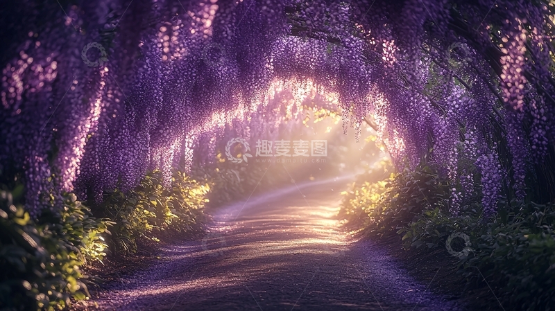 高清大图下载【趣麦麦图】紫藤花隧道