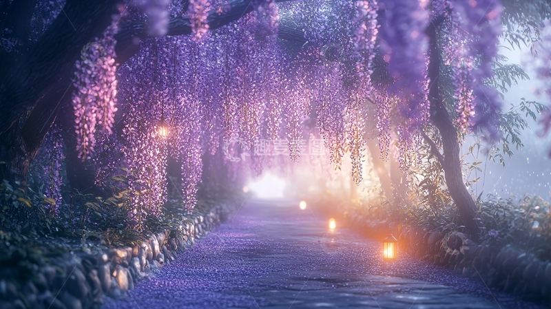 高清大图下载【趣麦麦图】紫藤花隧道