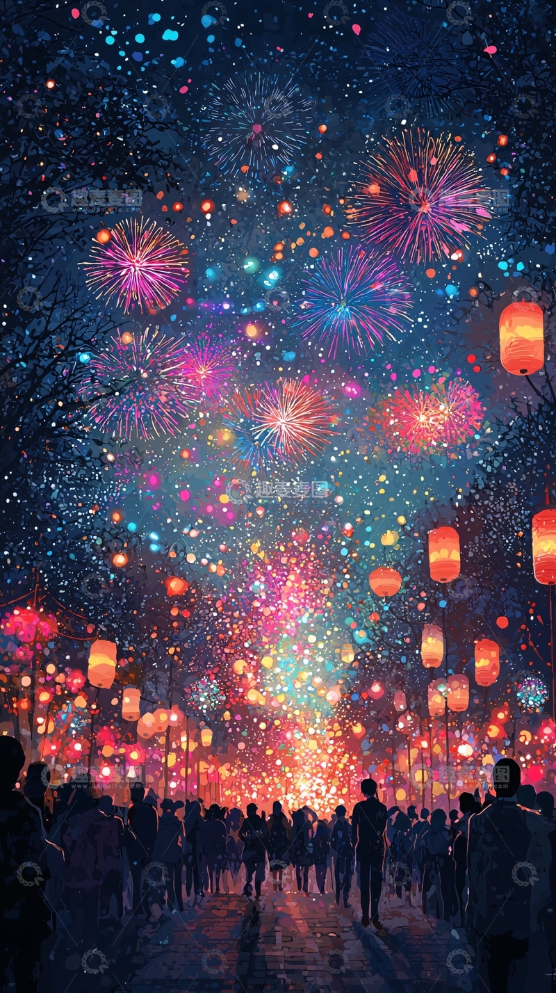 高清大图下载【趣麦麦图】梦幻烟火璀璨夜景