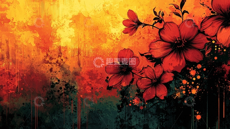 高清大图下载【趣麦麦图】火焰背景红花