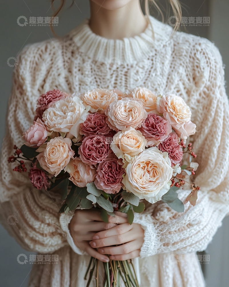 高清大图下载【趣麦麦图】温柔系女生捧花