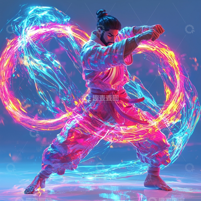 高清大图下载【趣麦麦图】能量环绕的武术家