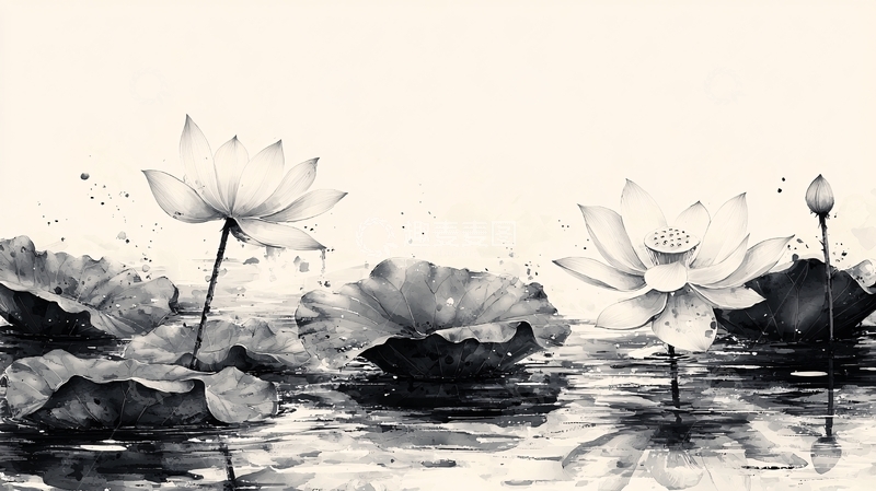 高清大图下载【趣麦麦图】水墨写意荷花