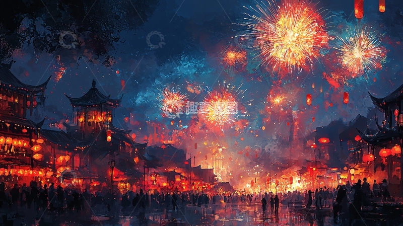 高清大图下载【趣麦麦图】古风夜景烟火