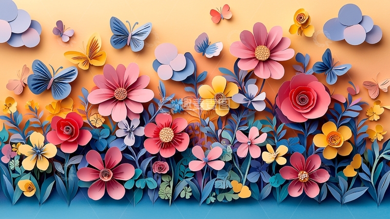 高清大图下载【趣麦麦图】彩色纸艺花卉背景图