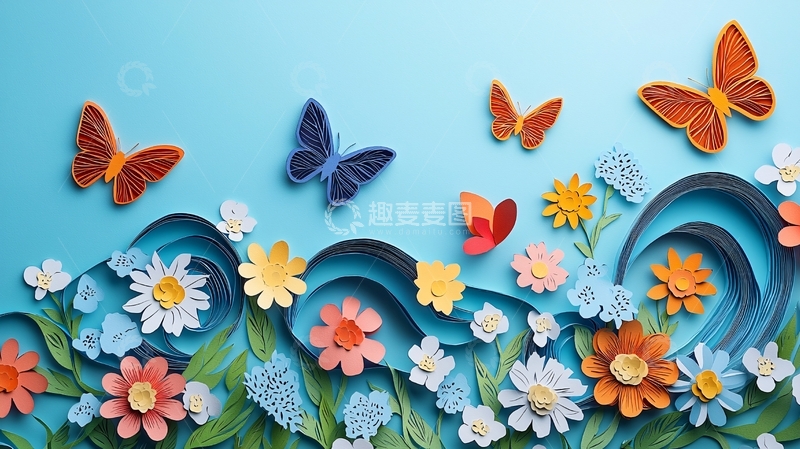 高清大图下载【趣麦麦图】纸艺蝴蝶花卉