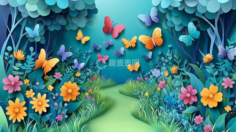 高清大图下载【趣麦麦图】梦幻蝴蝶花海森林
