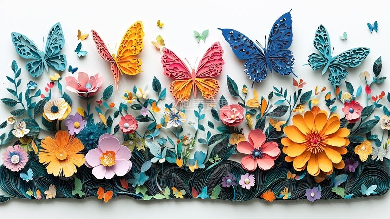 高清大图下载【趣麦麦图】纸艺蝴蝶花卉