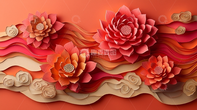 高清大图下载【趣麦麦图】中式花卉剪纸