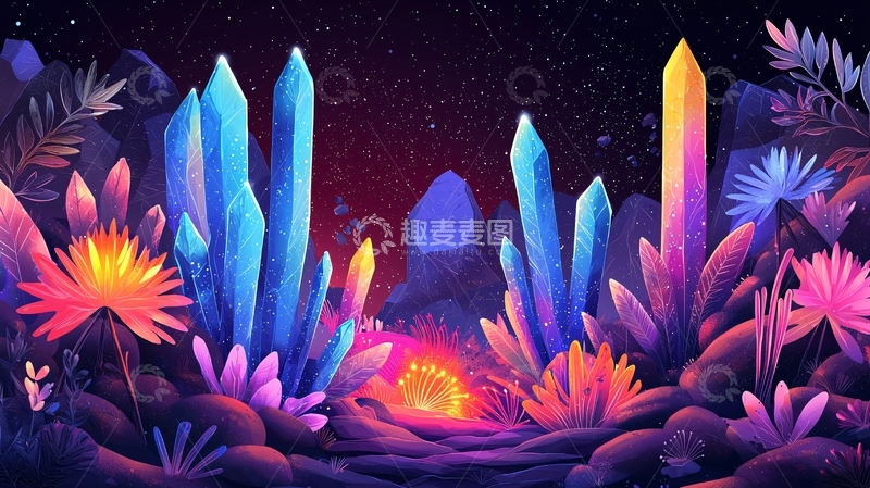 高清大图下载【趣麦麦图】梦幻般发光水晶植物