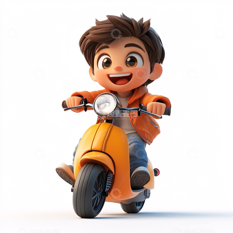 高清大图下载【趣麦麦图】可爱卡通男孩骑摩托车