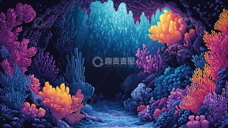 高清大图下载【趣麦麦图】海底洞穴珊瑚礁