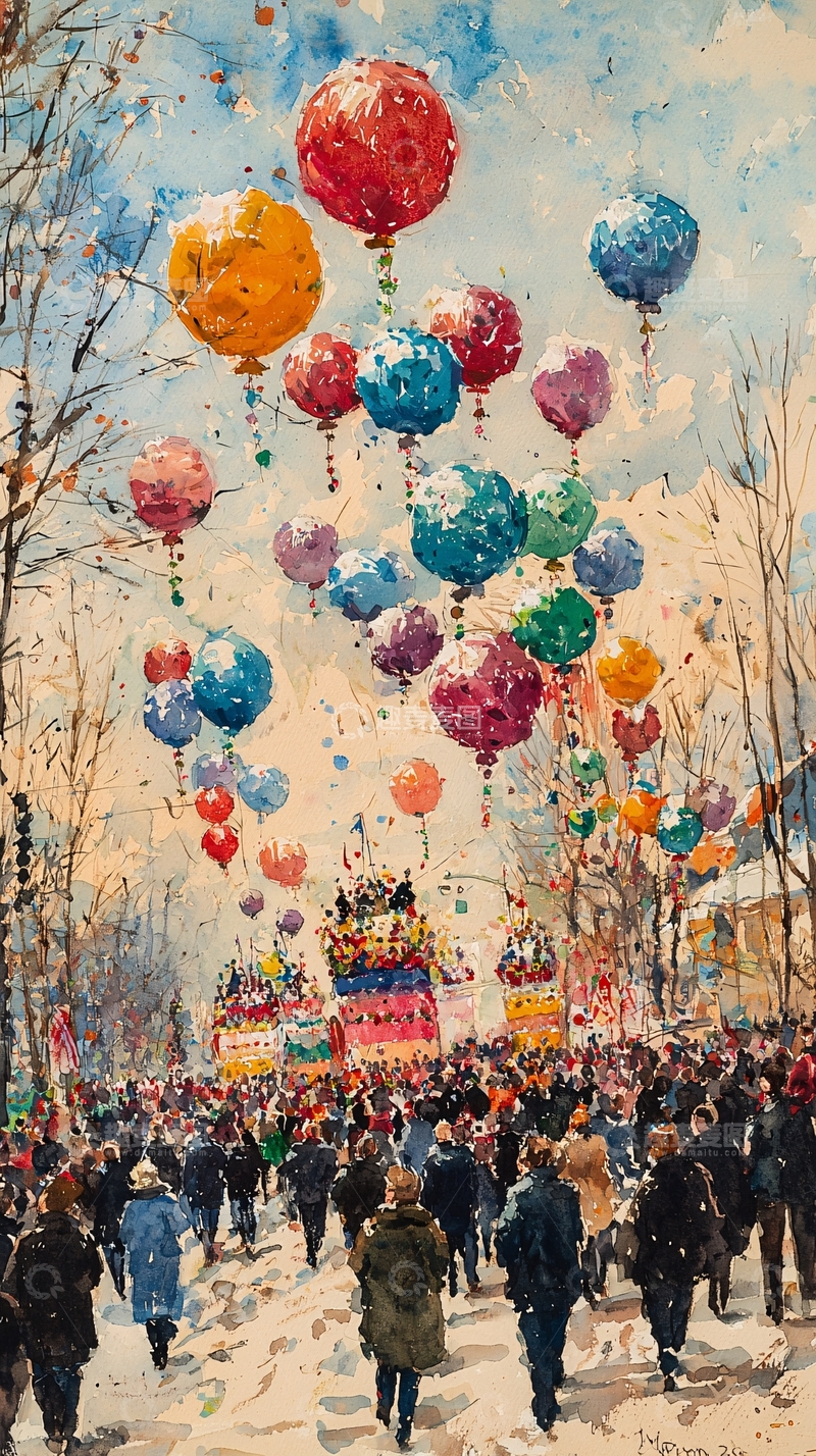 高清大图下载【趣麦麦图】彩色气球街头游行