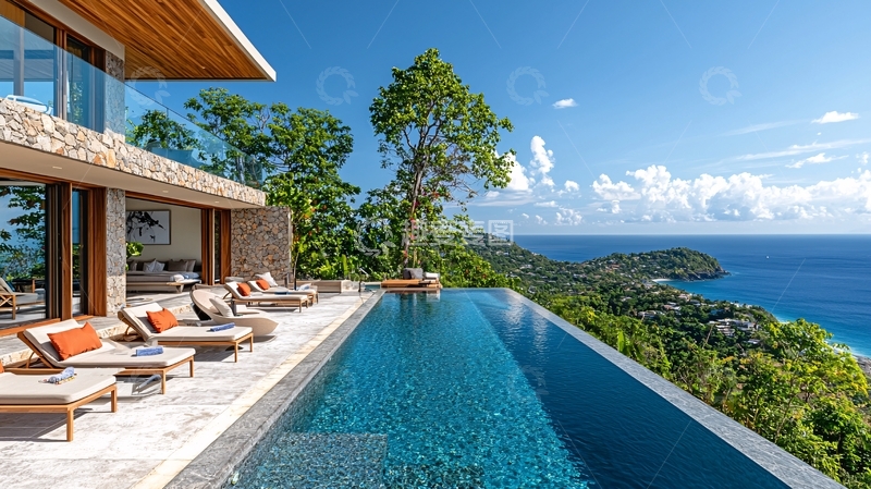 高清大图下载【趣麦麦图】海景别墅泳池