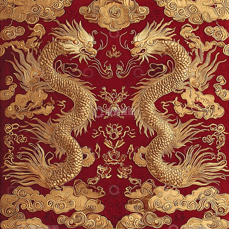 高清大图下载【趣麦麦图】红底金龙纹图案