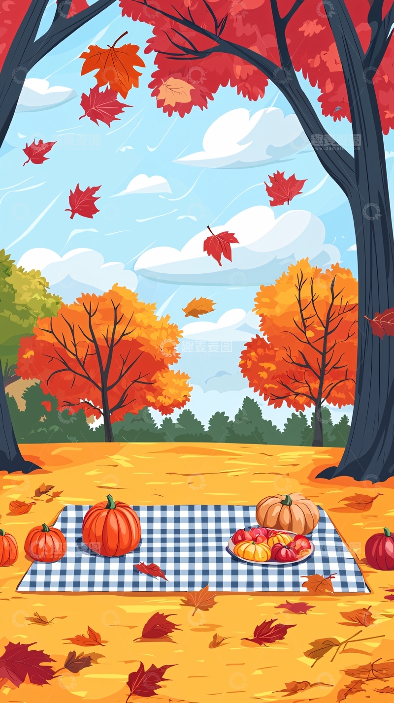 高清大图下载【趣麦麦图】秋日公园野餐图