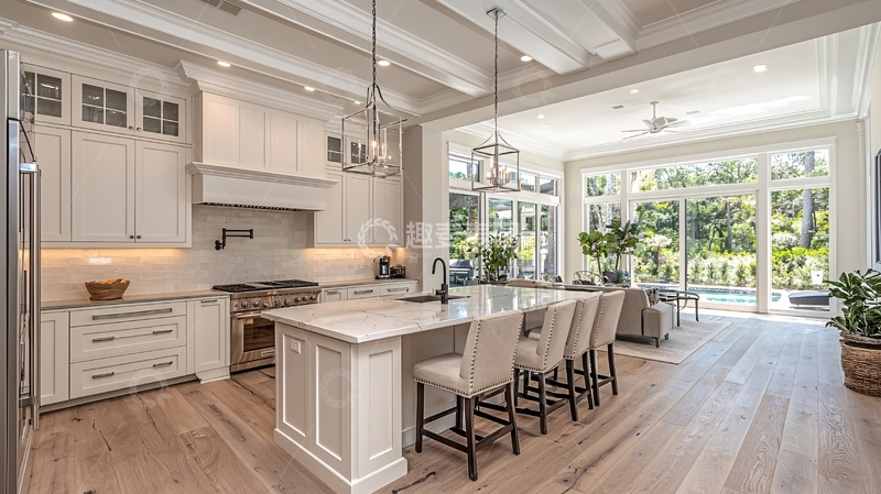 高清大图下载【趣麦麦图】明亮宽敞的白色现代厨房