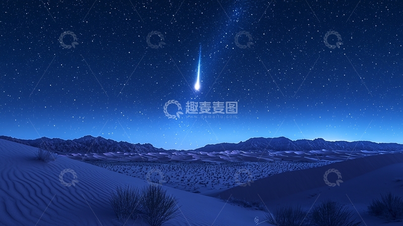 高清大图下载【趣麦麦图】流星划过沙漠夜空