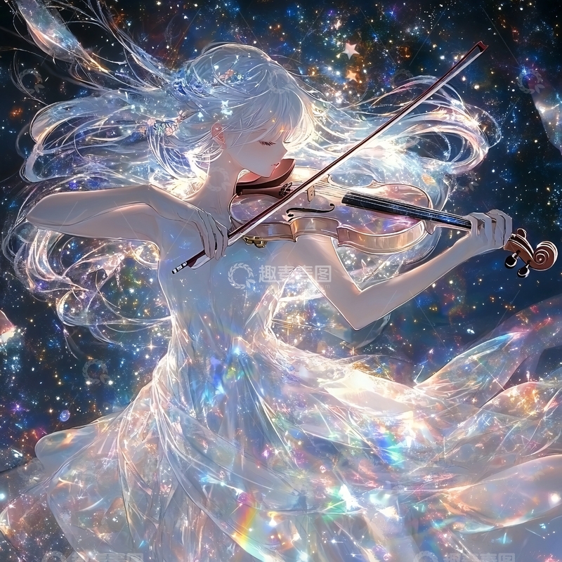 高清大图下载【趣麦麦图】星光少女拉小提琴
