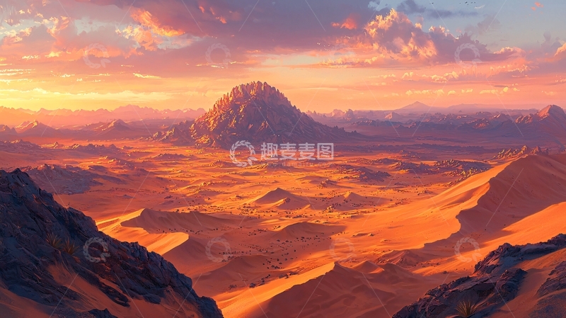高清大图下载【趣麦麦图】日落沙漠山脉全景图