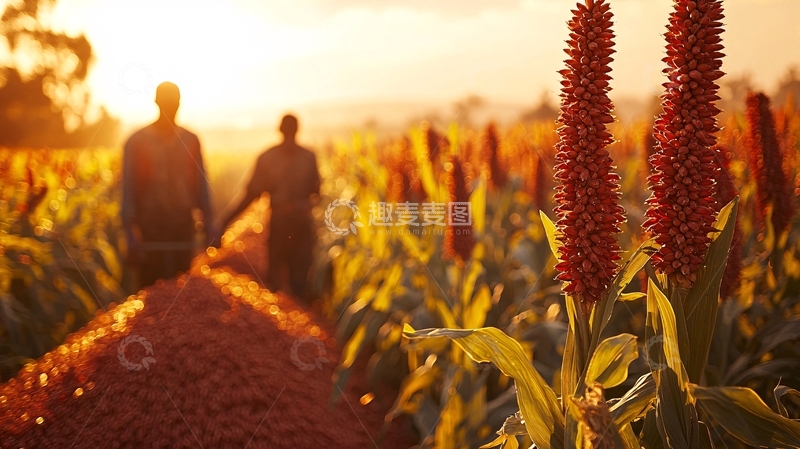 高清大图下载【趣麦麦图】日落农田收割场景