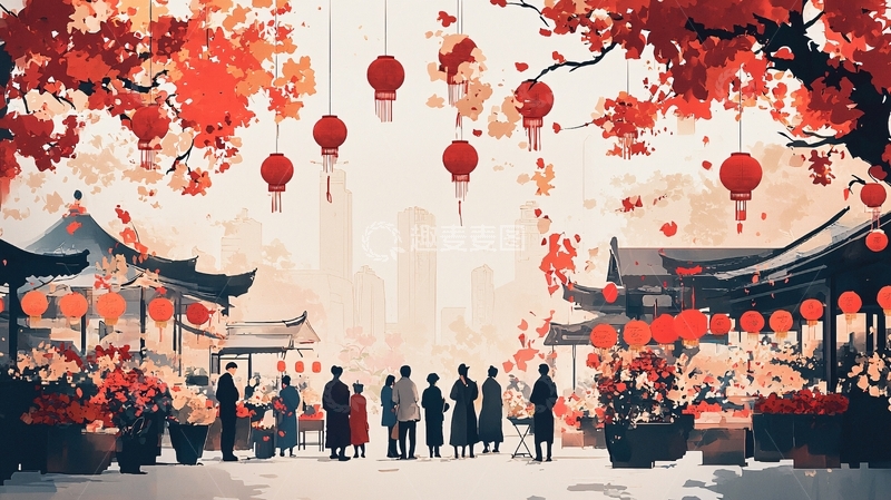 高清大图下载【趣麦麦图】红灯笼下的古镇街景