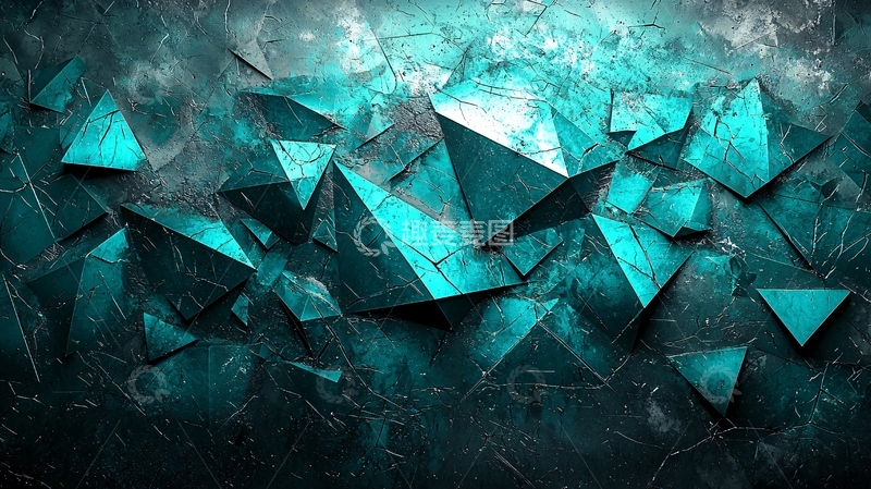 高清大图下载【趣麦麦图】蓝绿色金属几何三角形碎片