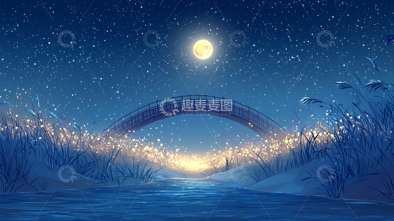 高清大图下载【趣麦麦图】冬夜雪景拱桥