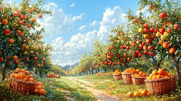 阳光下丰收的橘子园