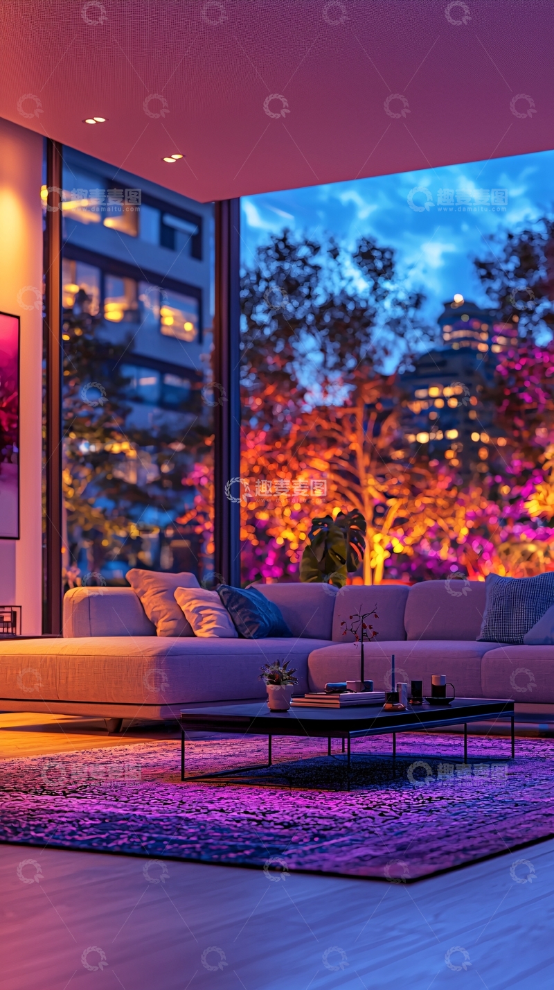 高清大图下载【趣麦麦图】现代简约风格夜景客厅