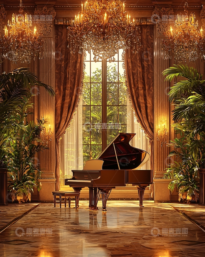 高清大图下载【趣麦麦图】华丽宫殿钢琴演奏厅